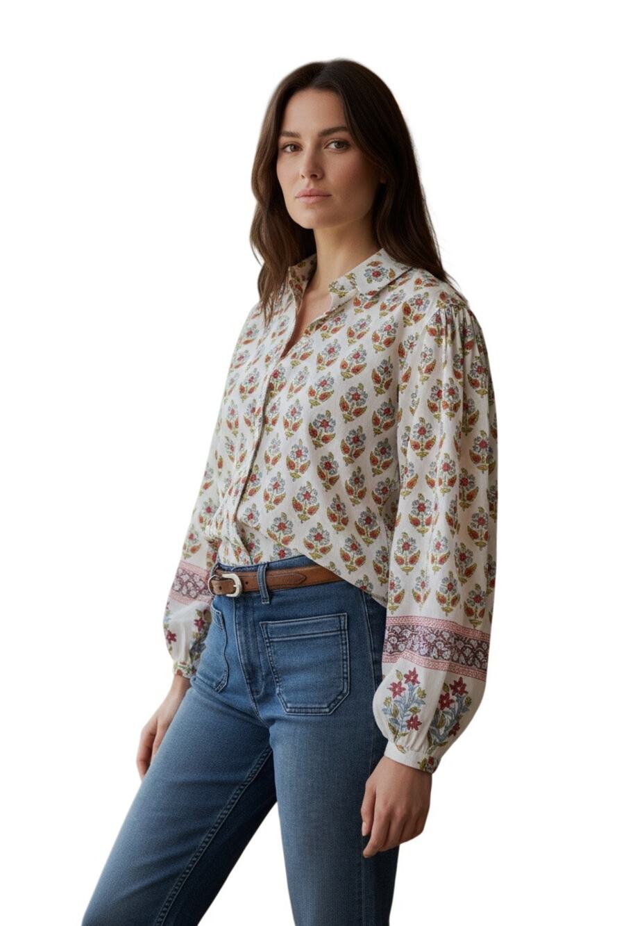 Faherty $168 Suki Boho Blouse in Antique Bouquet Size M